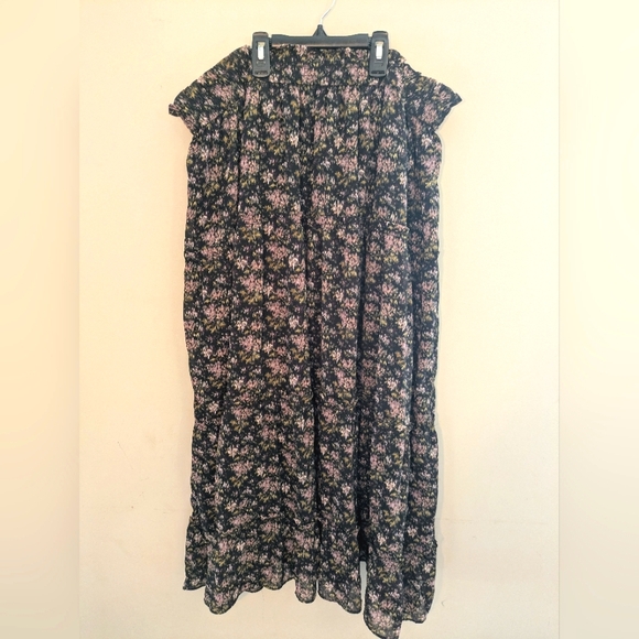 Madewell Georgette Crinkle Black Maxi Skirt Size 2X Blurred Blooms Plus - Picture 8 of 8